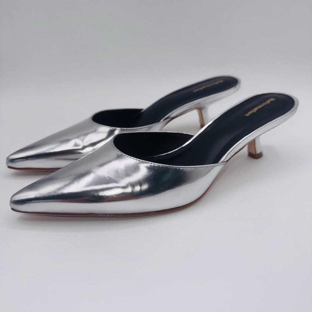 Reformation Kitten Heel Mule Women's Size 8.5 Metallic Silver Leather